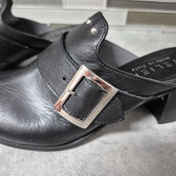 39 Ateliers Black Leather Studded Slip on Sandals Mules - Picture 2 of 10